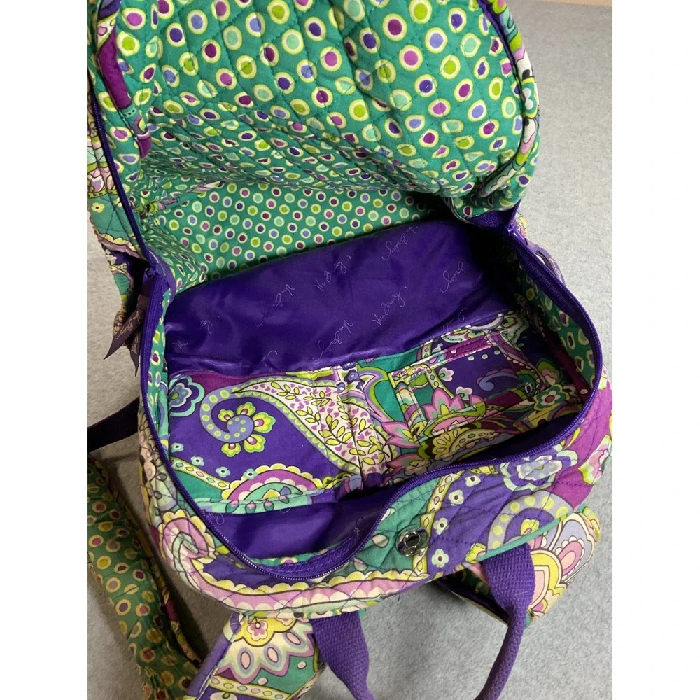 Vera Bradley Quilted Cotton Backpack Purple Green Paisley Floral Laptop Bag